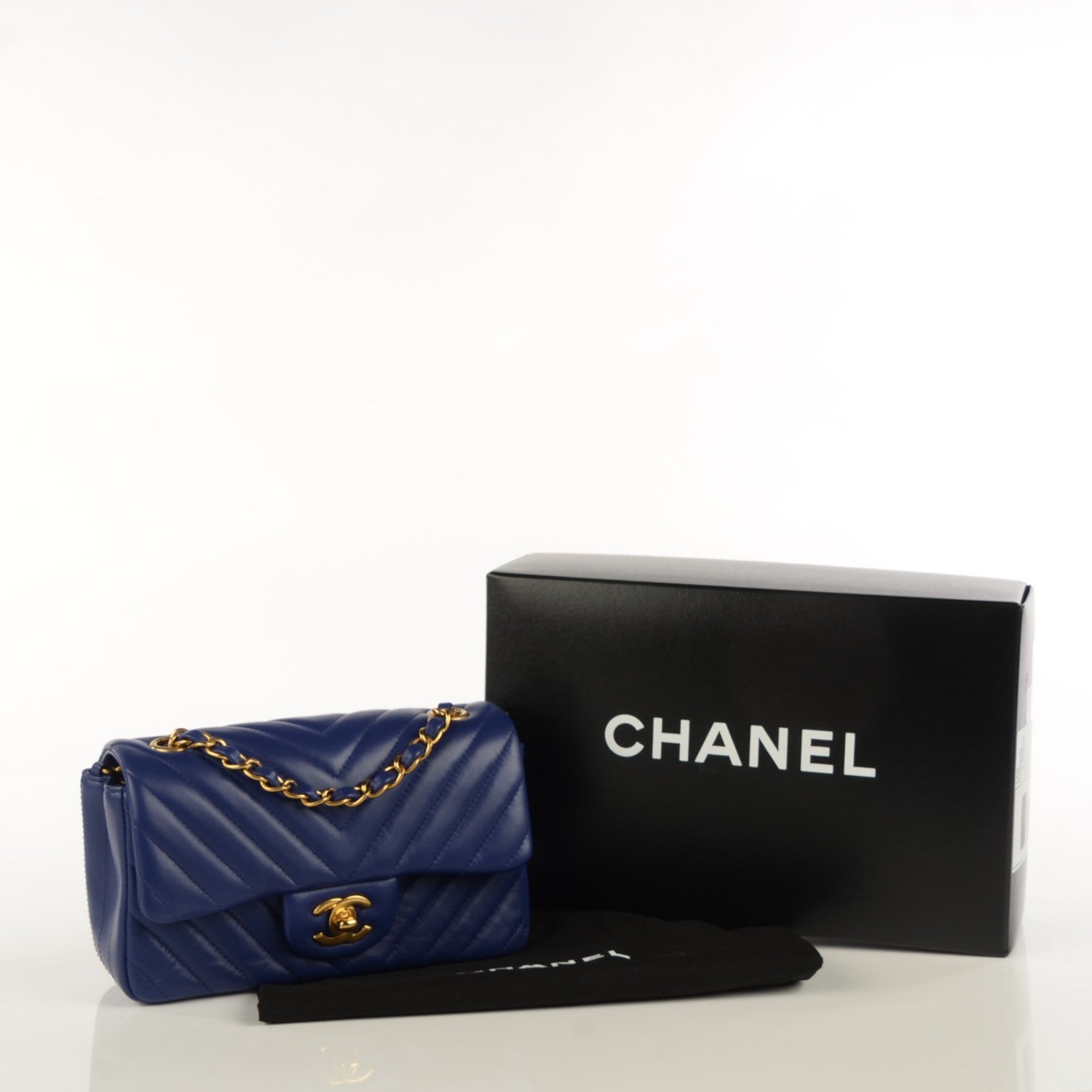 Chanel Lambskin Chevron Quilted Mini Rectangular Flap Dark Blue 4 of 8