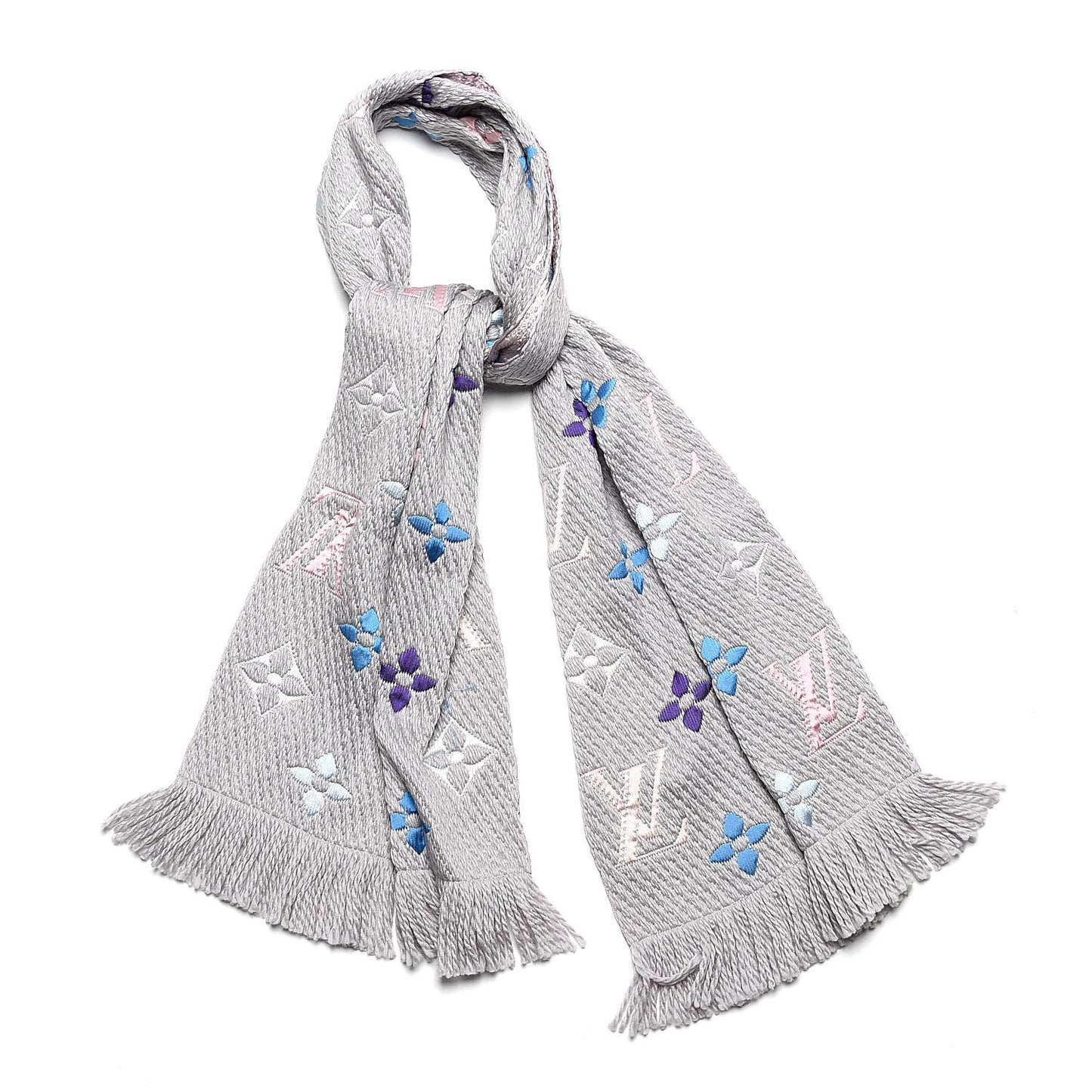 Wool Silk Rainbow Logomania Scarf Grey