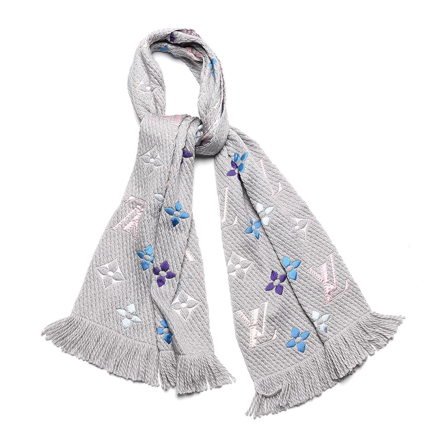 Louis Vuitton Wool Silk Rainbow Logomania Scarf Grey 1 of 4