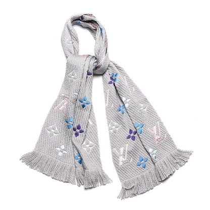 Louis Vuitton Wool Silk Rainbow Logomania Scarf Grey 1 of 4