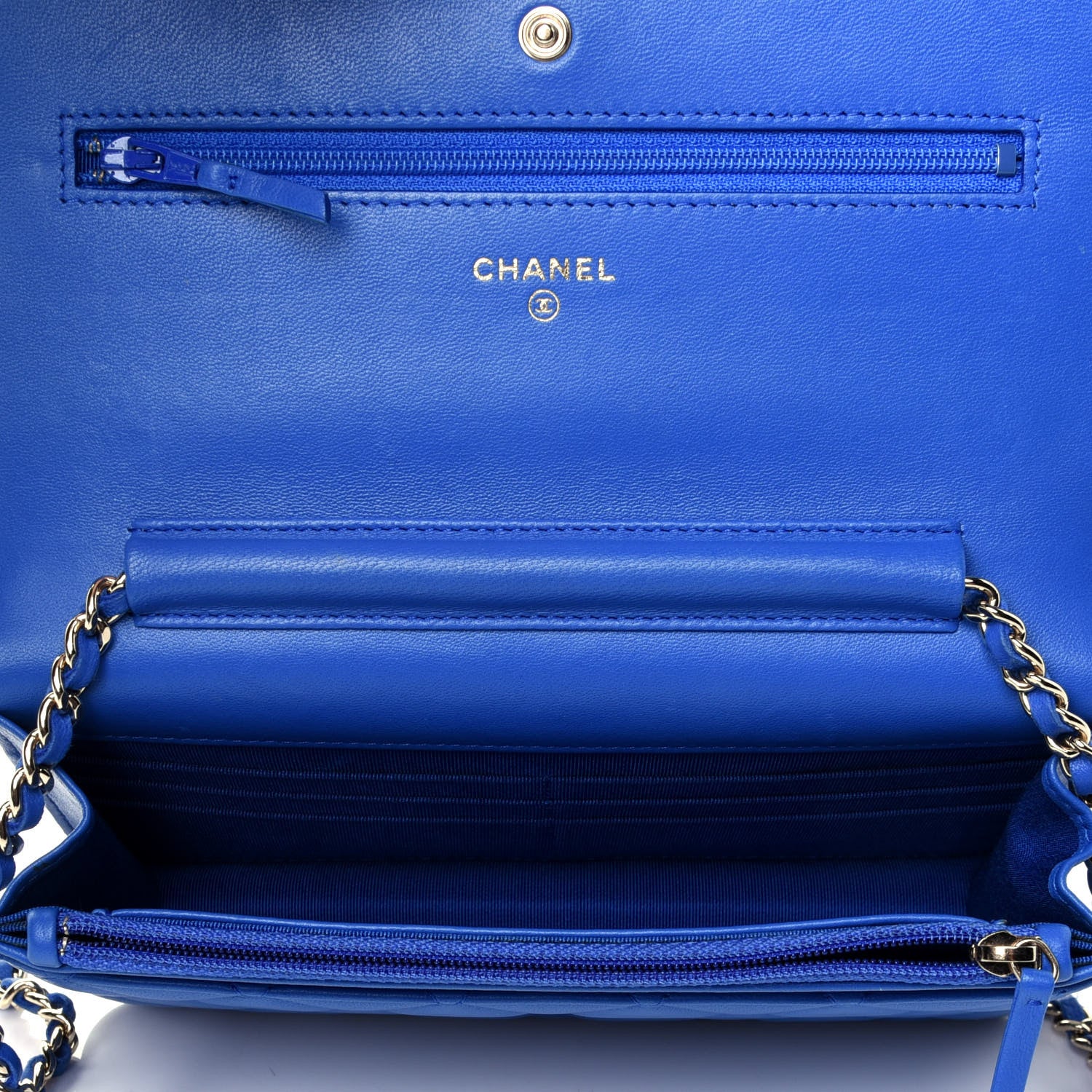 Chanel Lambskin Quilted Wallet On Chain WOC Blue 4 of 5