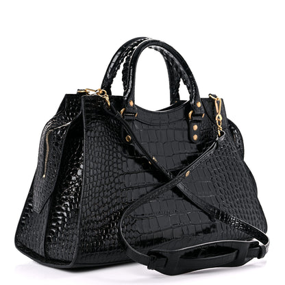 Balenciaga Shiny Supple Calfskin Crocodile Embossed Brass Hardware Neo Classic City Black 3 of 10