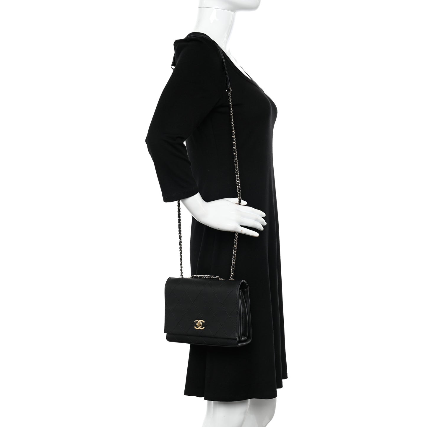 Calfskin Stitched Large Flap Black