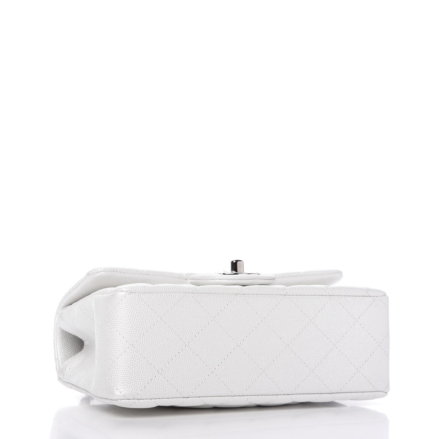 Iridescent Caviar Quilted Mini Top Handle Rectangular Flap White