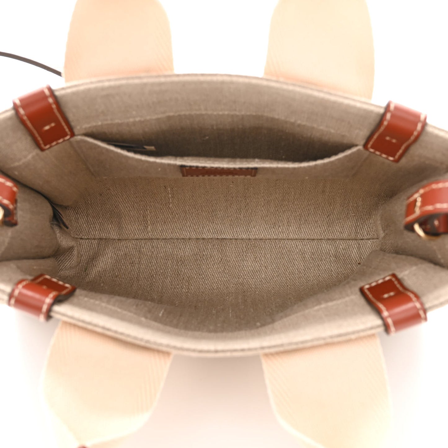 Linen Calfskin Small Woody Ribbon Tote With Strap White Brown