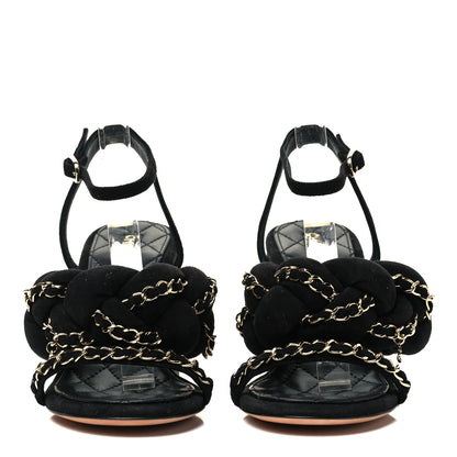 Chanel Kid Suede Chain Braided Sandals 36 Black 2 of 7