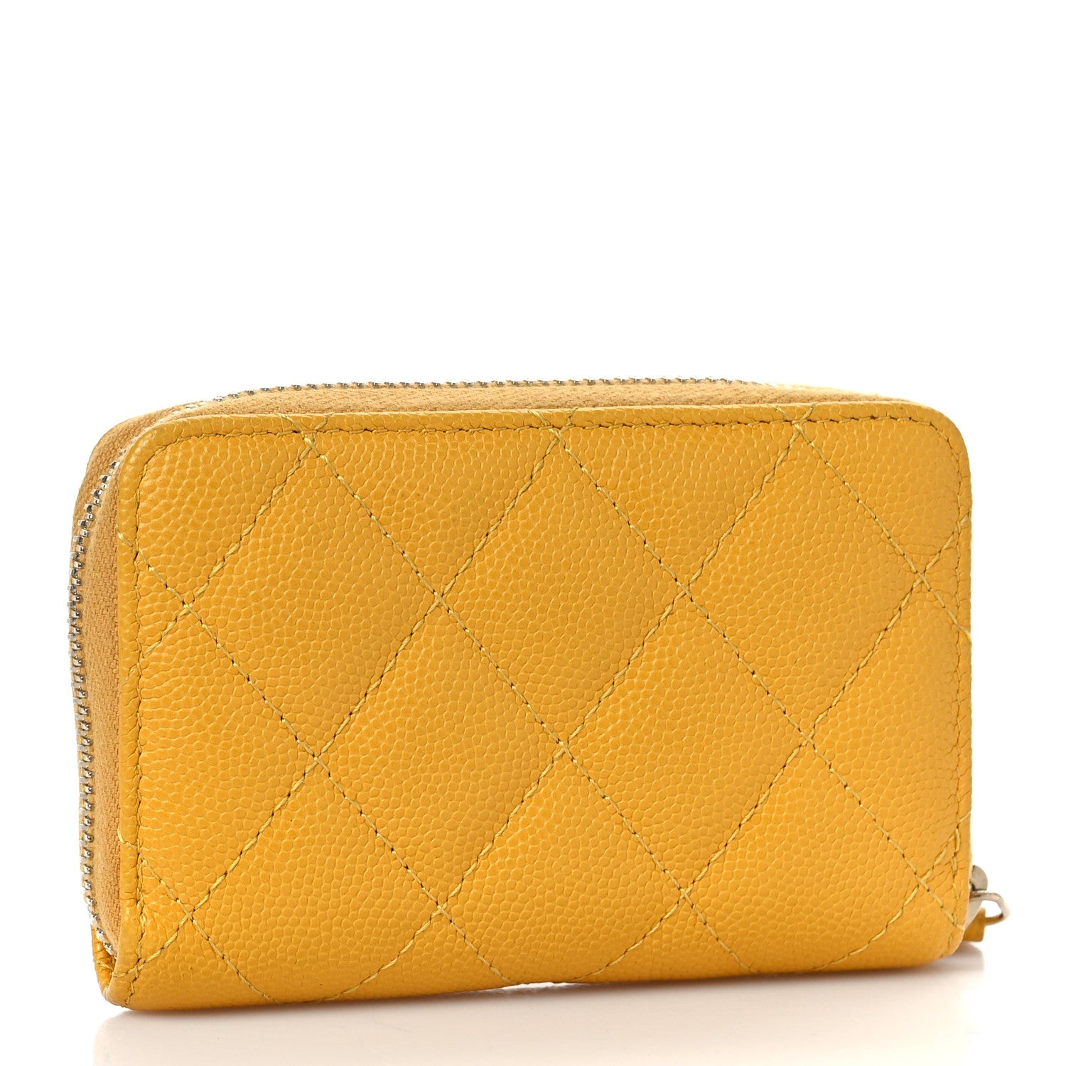 Chanel Caviar Quilted Zip Coin Purse Yellow 3 of 10