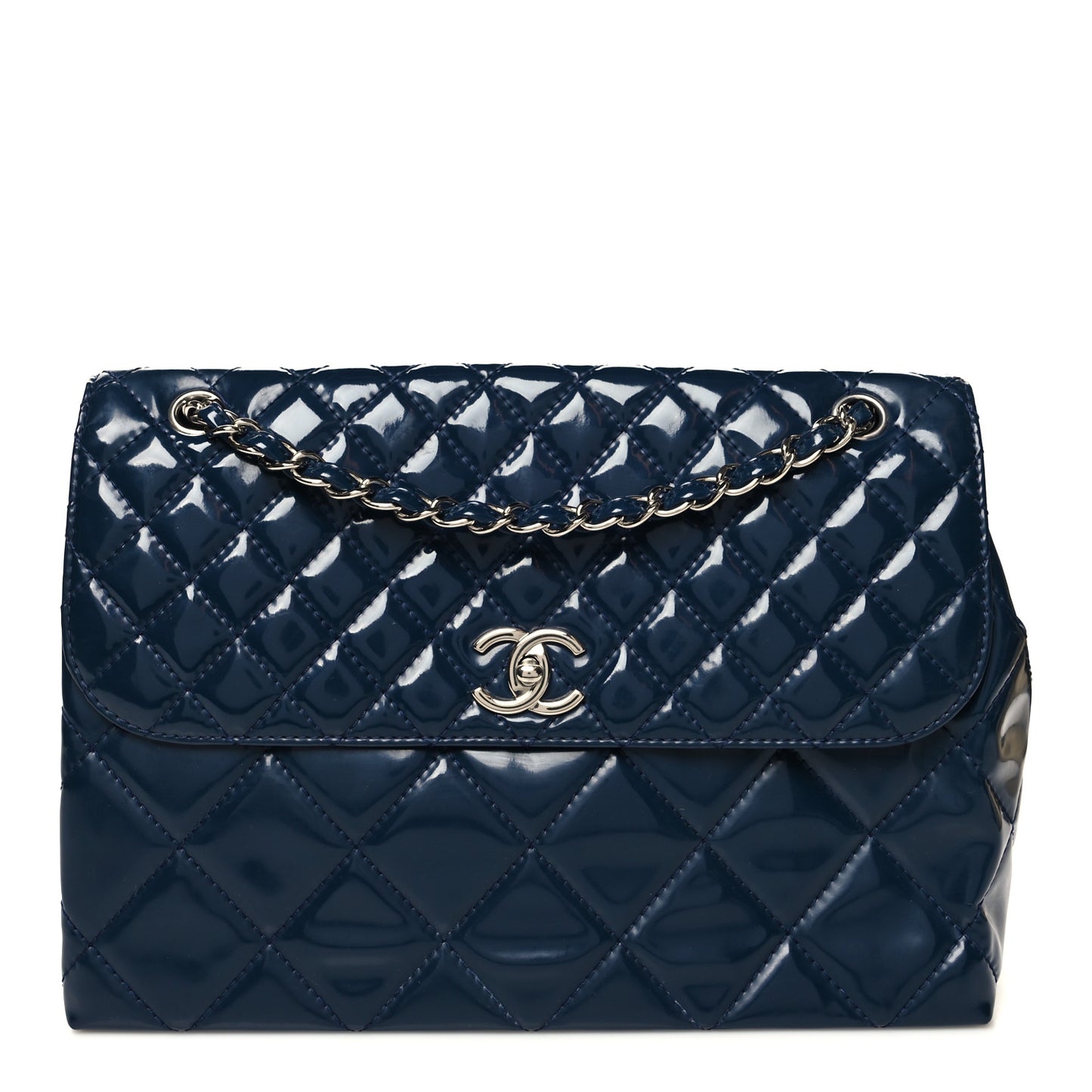 Vinyl Quilted In the Business Flap Bag Navy Blue
