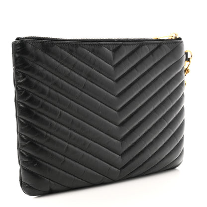 Saint Laurent Calfskin Matelasse Chevron Monogram A5 Wristlet Black 3 of 10