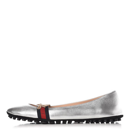 Gucci Metallic Nappa Web Bayadere Ballerina Flats 39.5 Argento 1 of 8