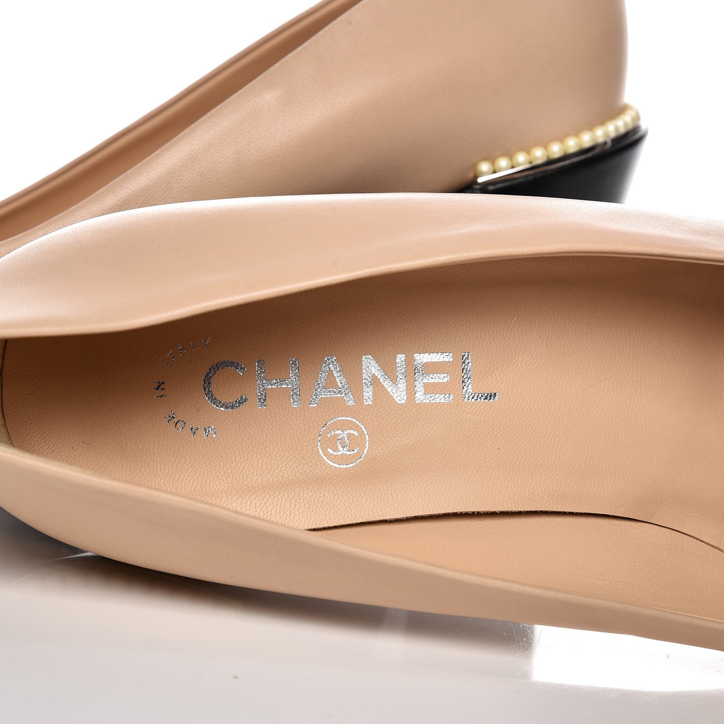 Lambskin Pearl Cap Toe Pumps 40.5 Beige Black