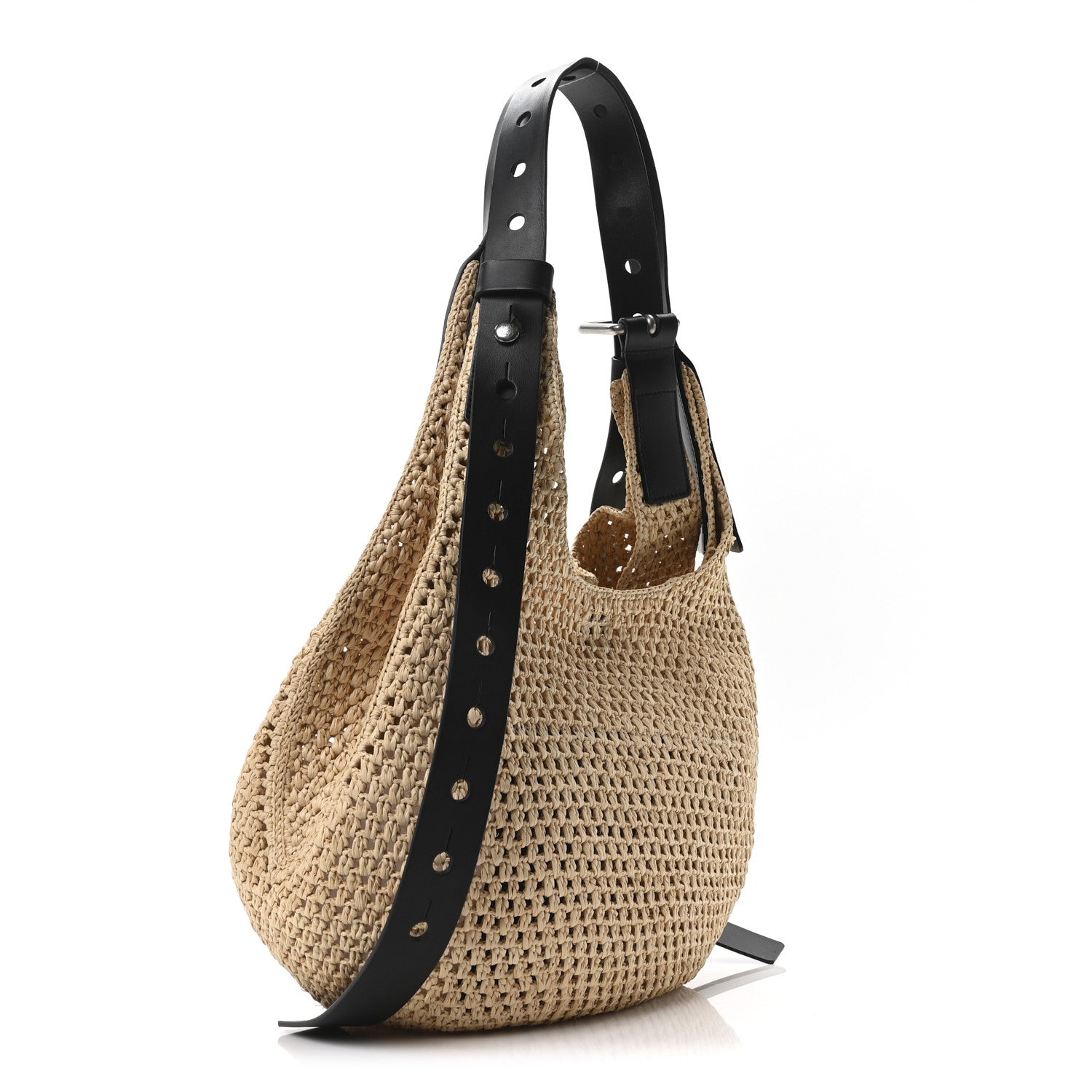 Loewe Raffia Paula’s Ibiza Punch Hole Hobo Bag Natural Black 3 of 9