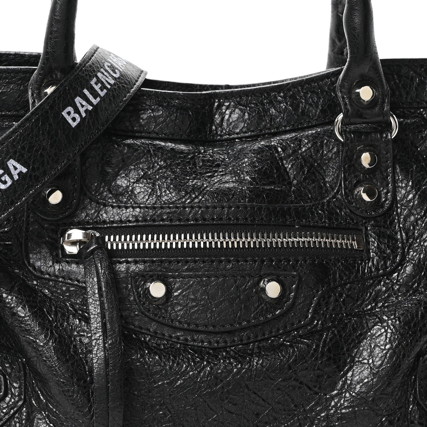 Balenciaga Agneau Classic Hardware S City Logo Strap Black White 9 of 11