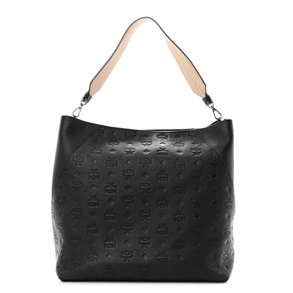 MCM Calfskin Ottomar Monogram Large Klara Hobo Black Beige 1 of 9