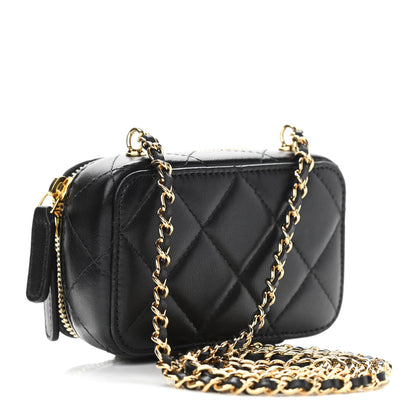 Chanel Lambskin Quilted Mini Golden Plate Clutch With Chain Black 3 of 11