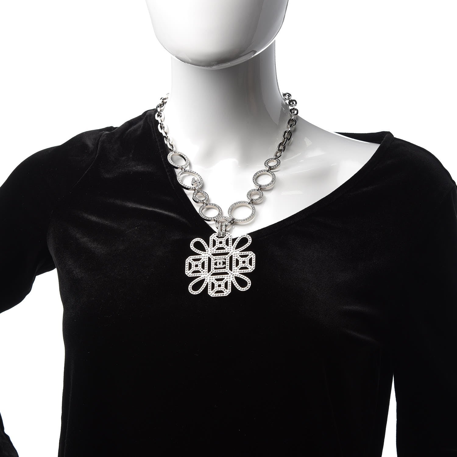 Chanel Crystal Strass Cross CC Necklace Silver 2 of 5