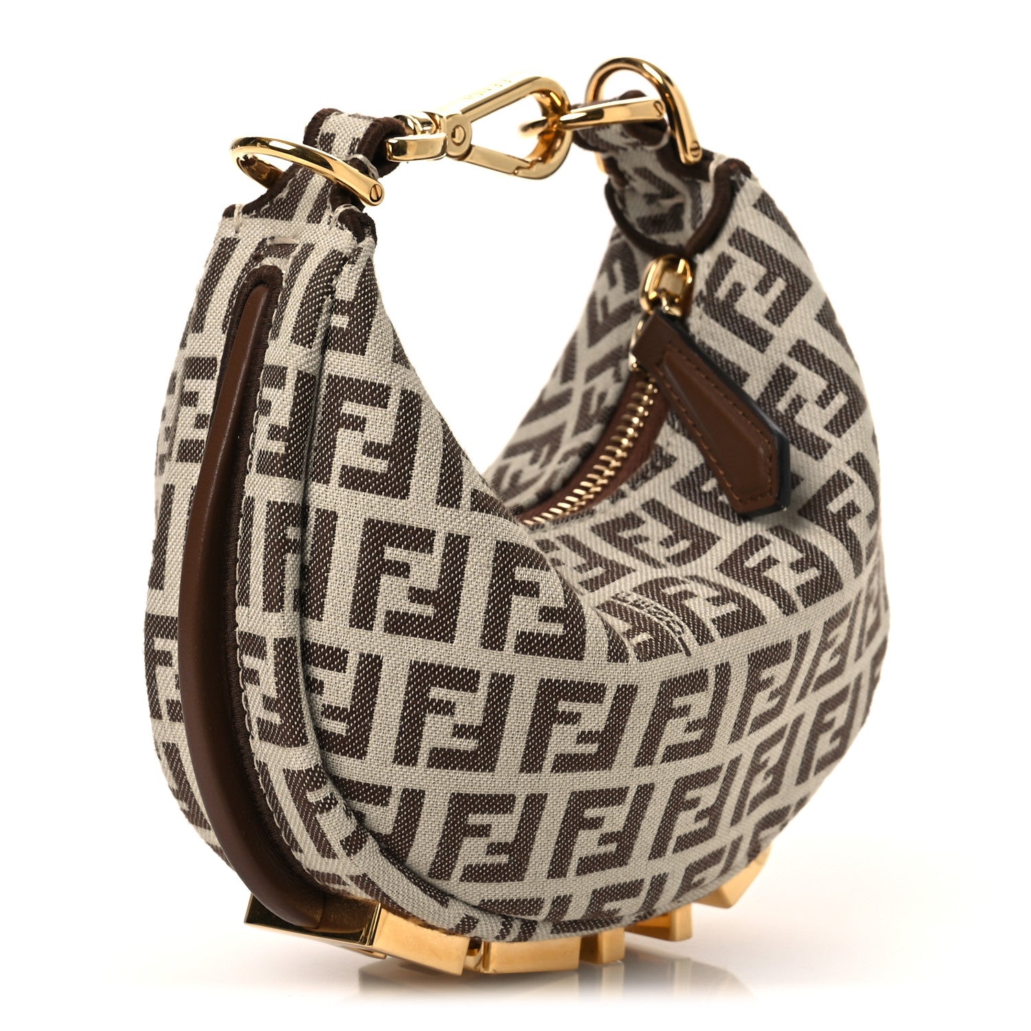 Fendi Fabric Jacquard FF 1974 Nano Fendigraphy Hobo Charm Beige 3 of 10