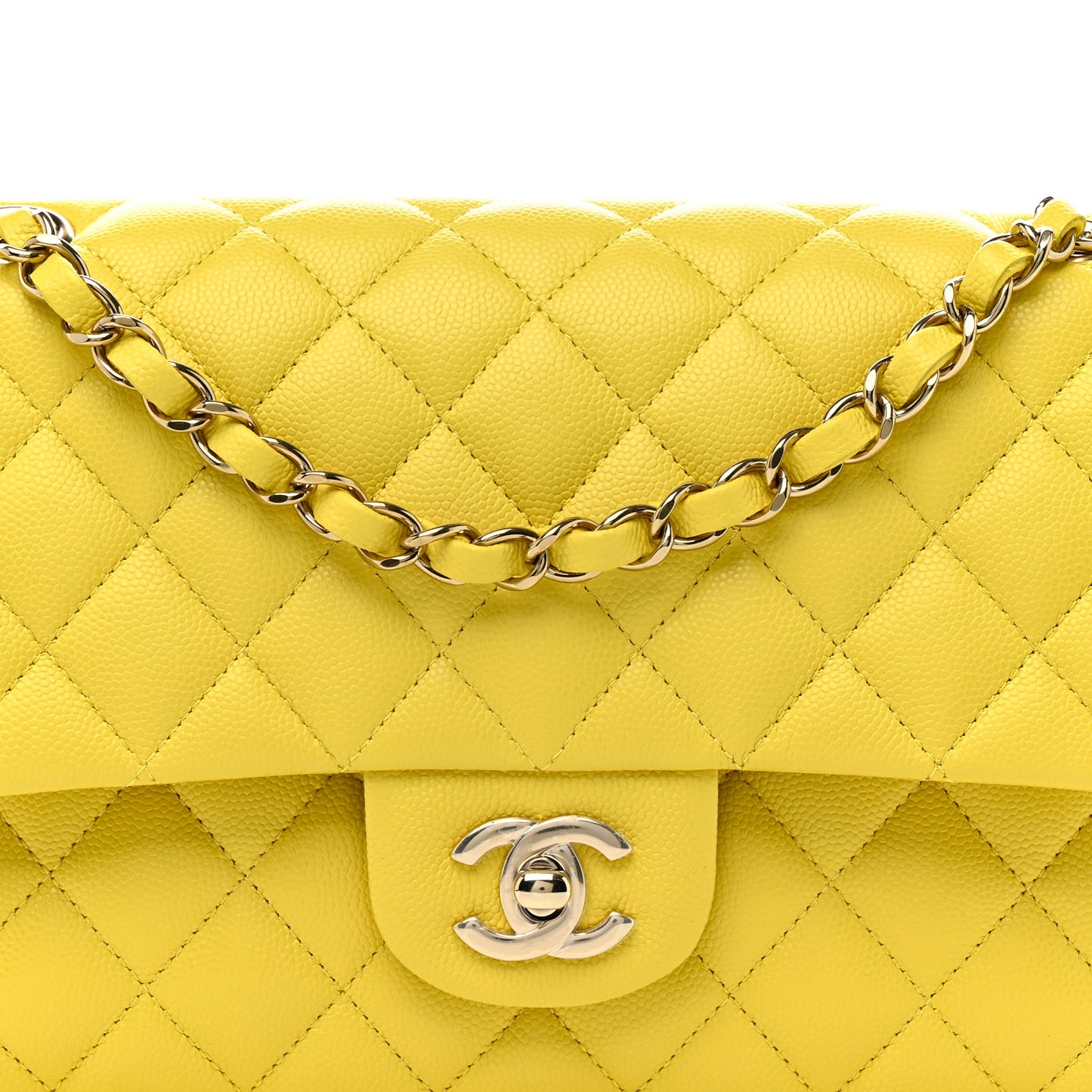 Caviar Quilted Medium Double Flap Yellow