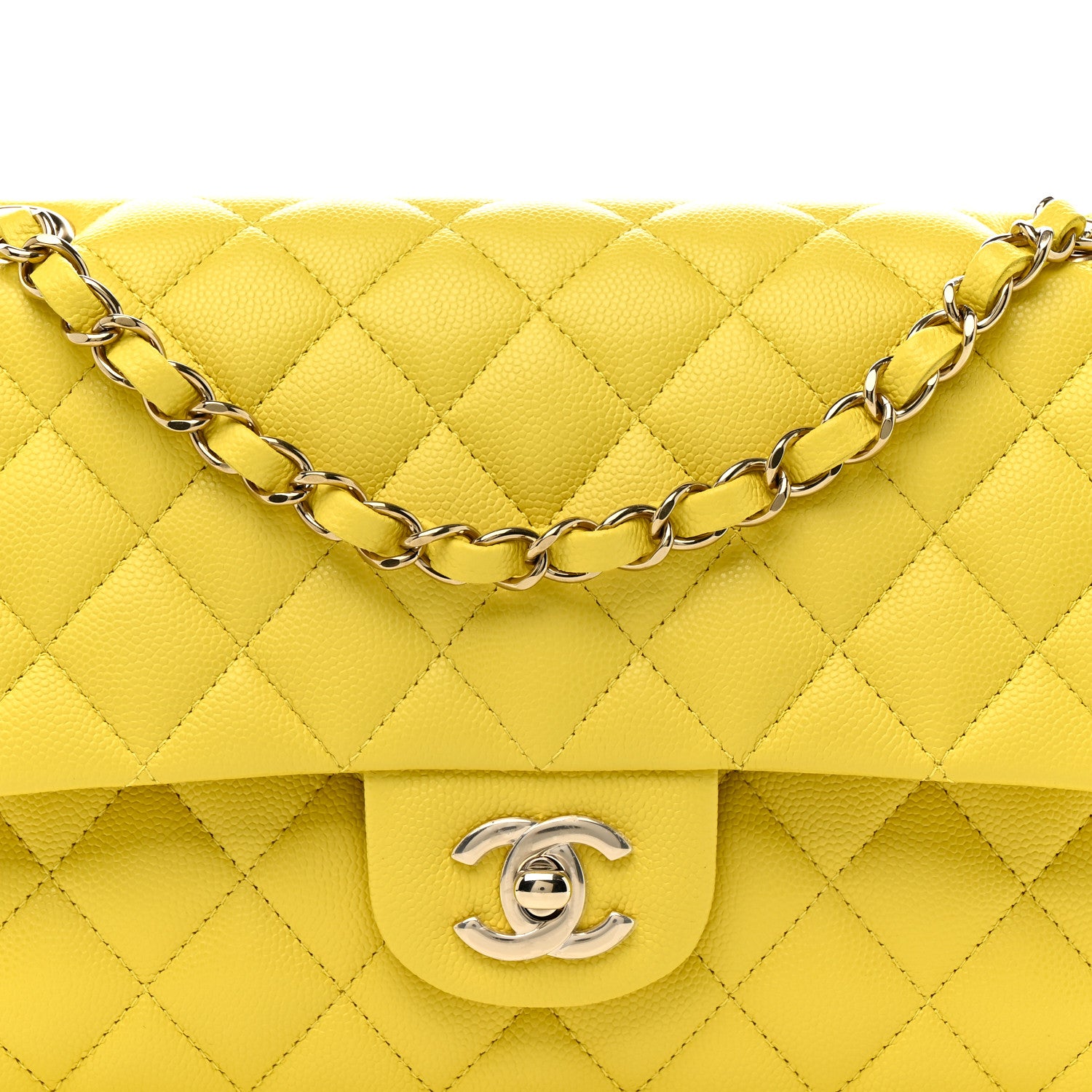 Chanel Caviar Quilted Medium Double Flap Yellow 8 of 11