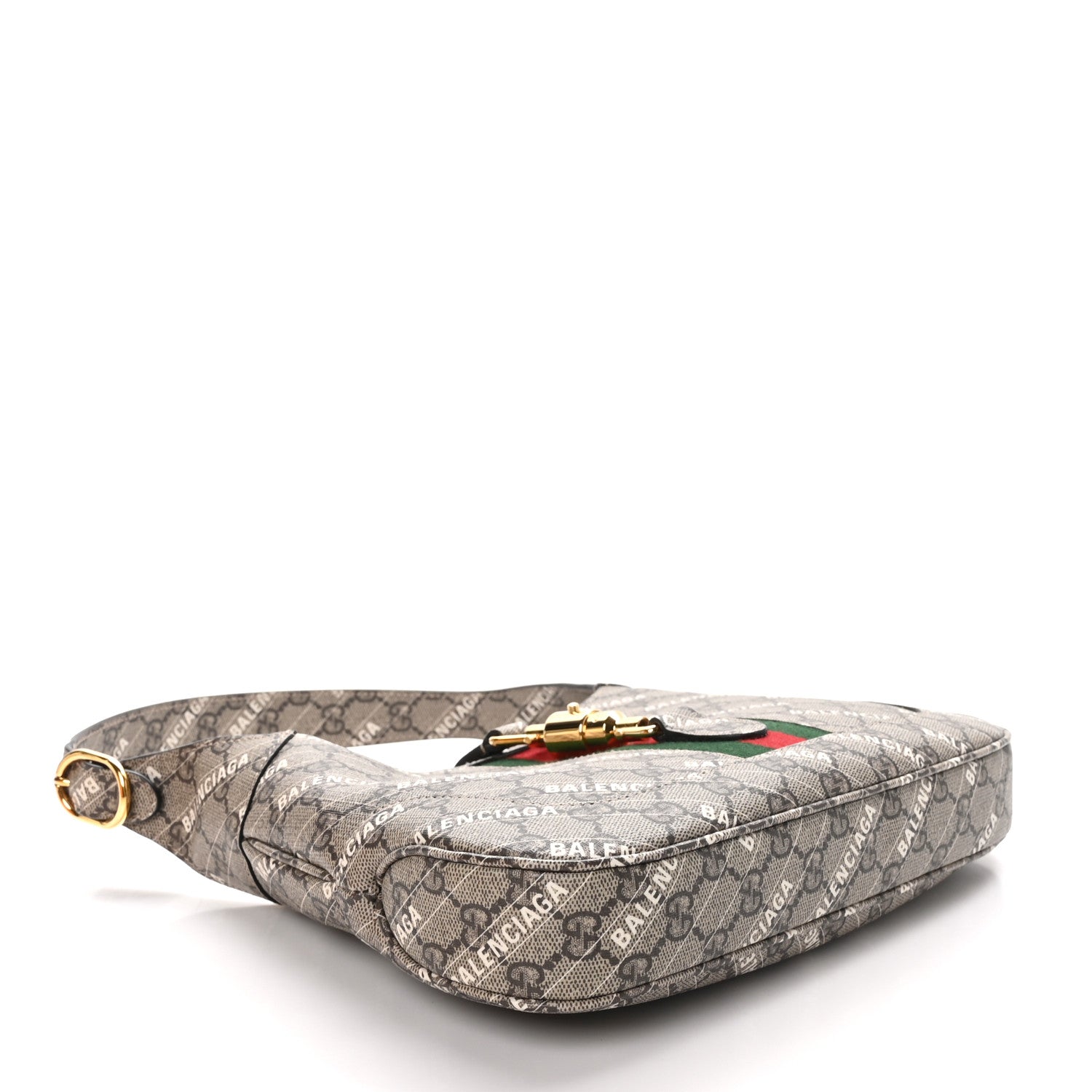 Gucci X BALENCIAGA GG Supreme Monogram Striped Logo Print Web Small Jackie 1961 Hobo Beige Ebony Mystic White 4 of 10