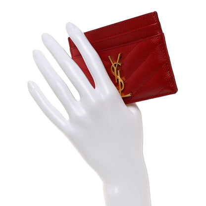 Saint Laurent Grain De Poudre Matelasse Chevron Monogram Credit Card Case New Red 2 of 10
