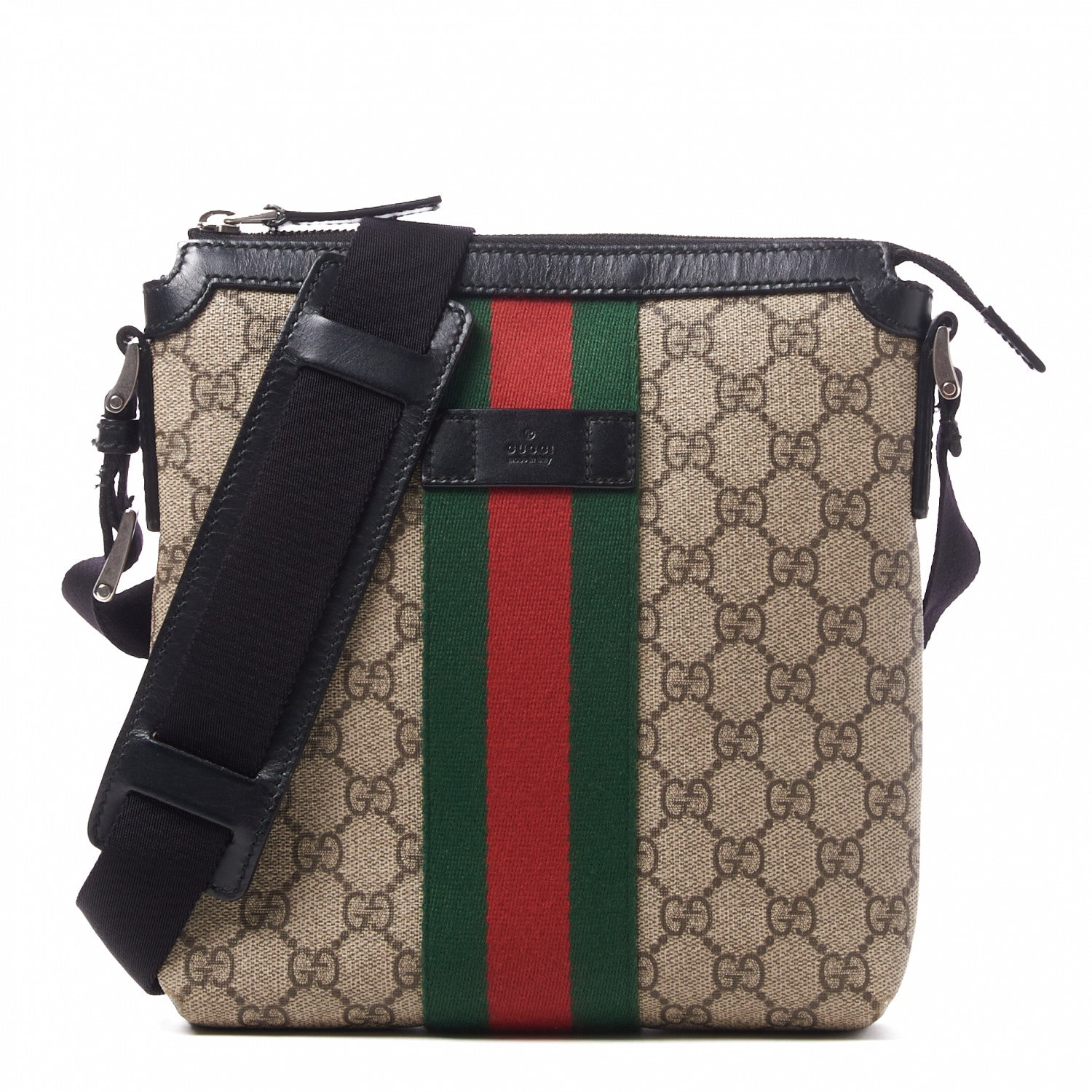 Gucci GG Supreme Monogram Web Messenger Bag Black 1 of 9