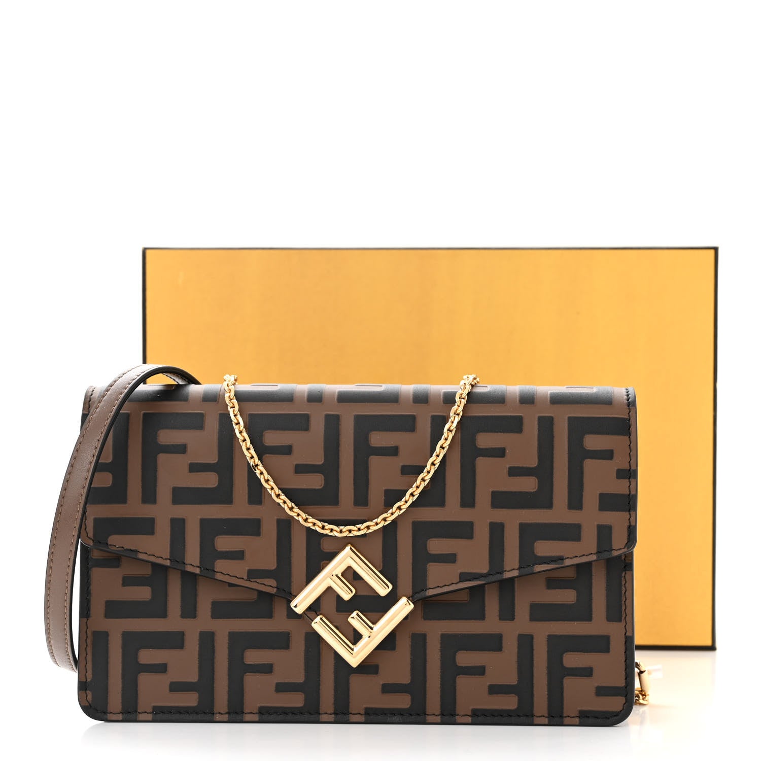 Fendi Vitello Ceylon Bi-Color FF 1974 Embossed FF Diamonds Chain Wallet Maya Black 10 of 10