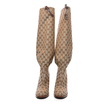 Gucci Monogram Lisa Mid Heel Boots 40 Beige Ebony 2 of 8
