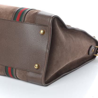 Gucci Suede Daino Textured Dollar Calfskin Web Large Neo Vintage Duffle Bag Deep Acero New Acero 8 of 8