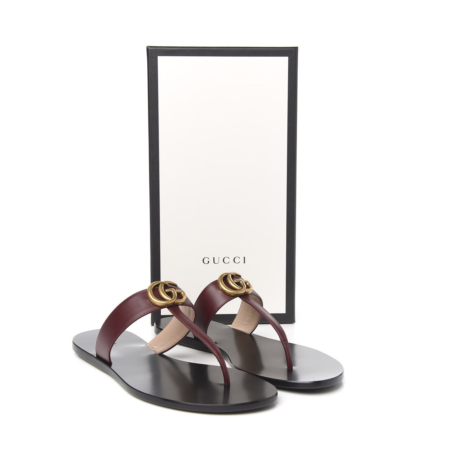 Calfskin GG Marmont Thong Sandals 40.5 Vintage Bordeaux