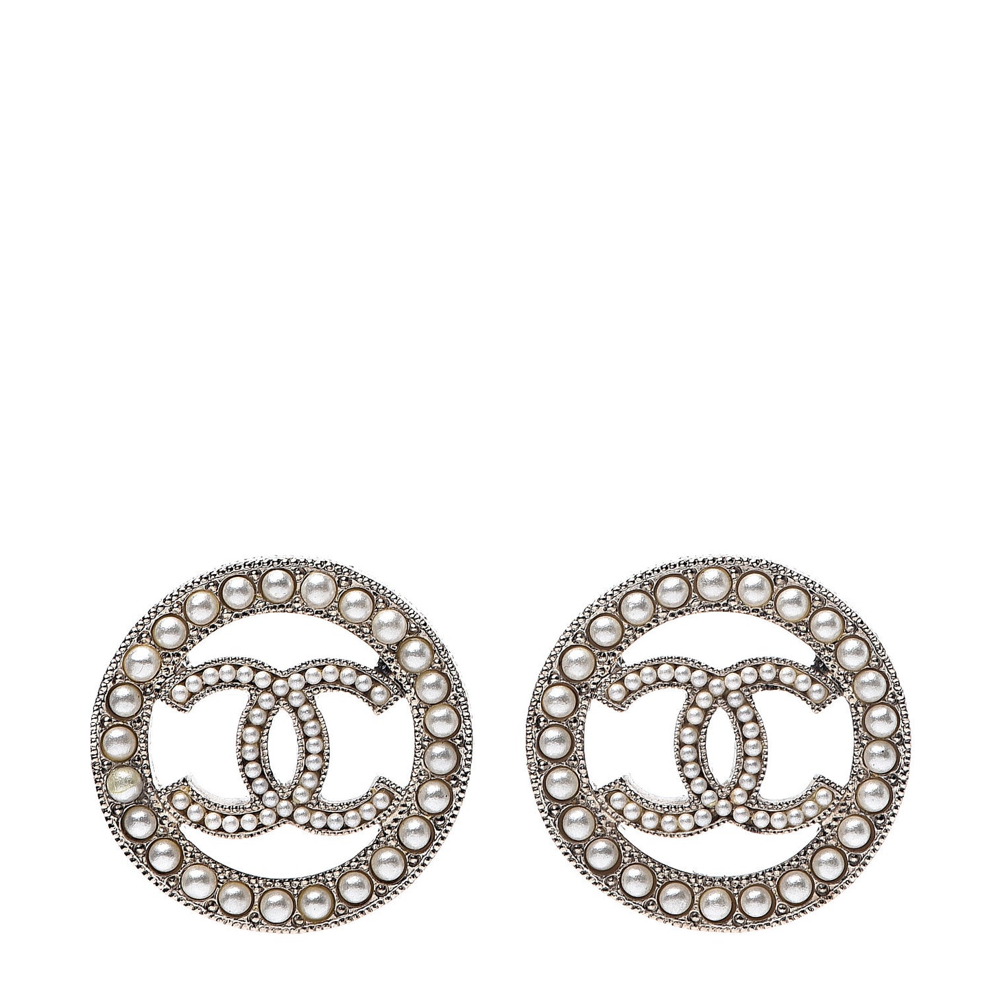 Pearl CC Round Earrings Gold