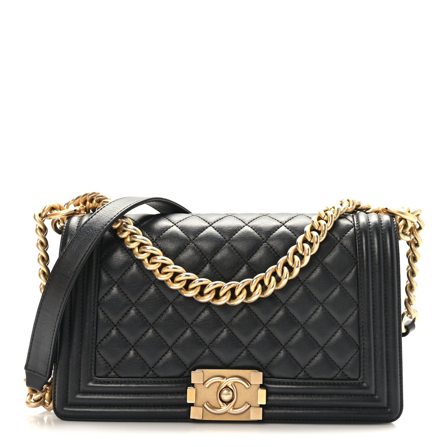 Calfskin Quilted Medium Boy Flap Black