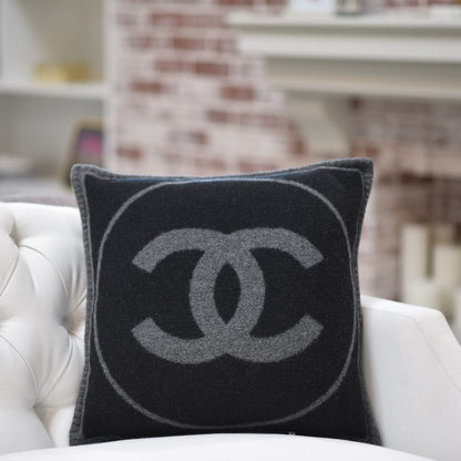 Chanel Merino Wool Cashmere CC Pillow Black Grey 3 of 5