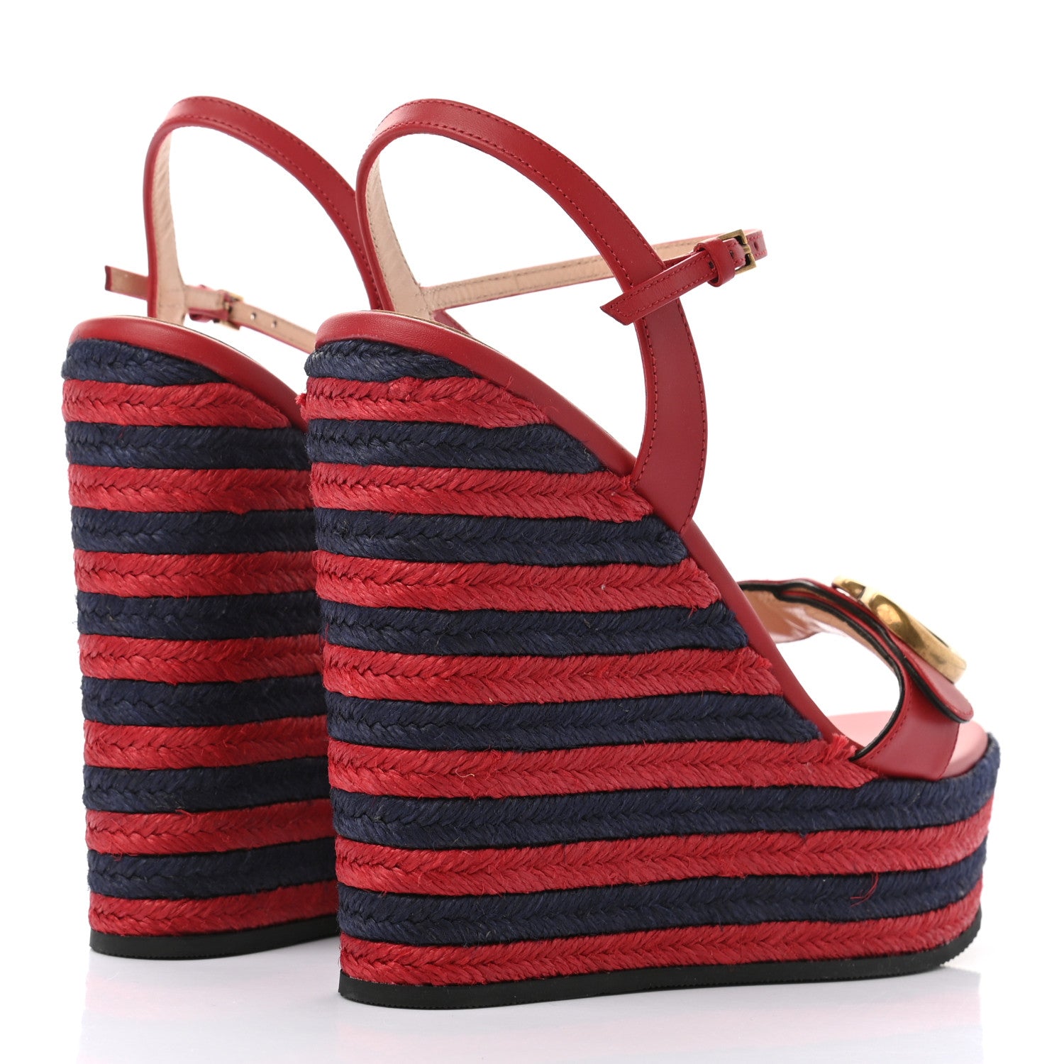 Gucci Lifford Calfskin Aitana Espadrille Platform 45/130mm Wedge Sandals 38 Hibiscus Red 4 of 9