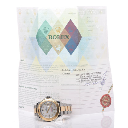 Rolex Stainless Steel 18K Yellow Gold Mother of Pearl Sapphire Diamond 40mm Oyster Perpetual Date Yacht-Master Watch 16623 7 of 7