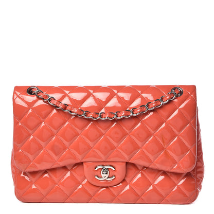 Chanel Patent Quilted Jumbo Double Flap Coral 1 of 13