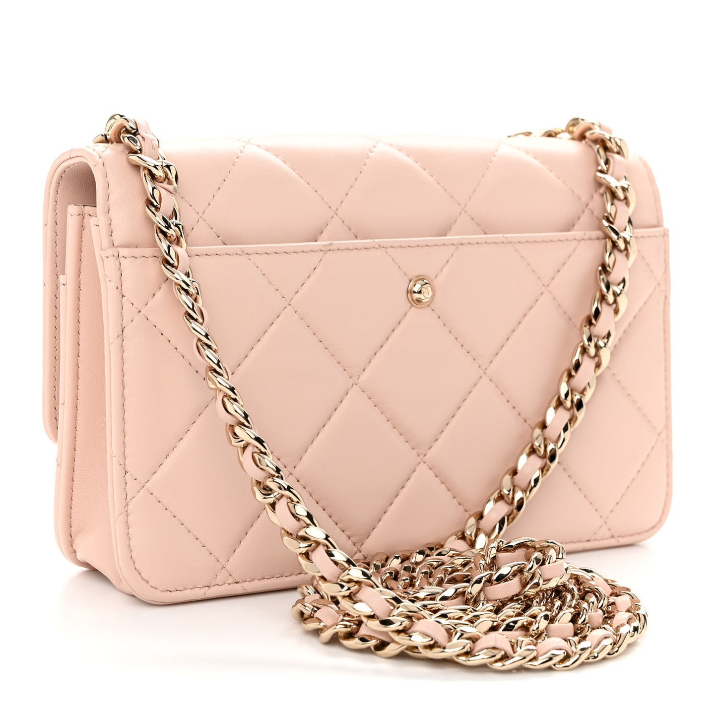 Lambskin Plexi Quilted Wallet On Chain WOC Light Beige