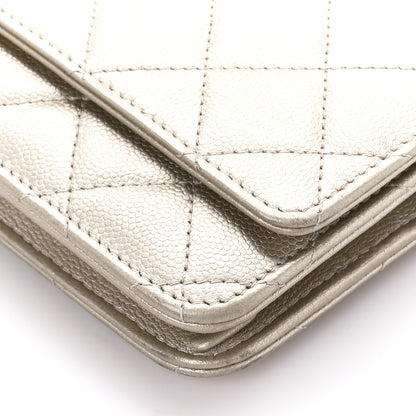 Chanel Pearly Caviar Quilted Wallet On Chain WOC Light Gold 11 of 13