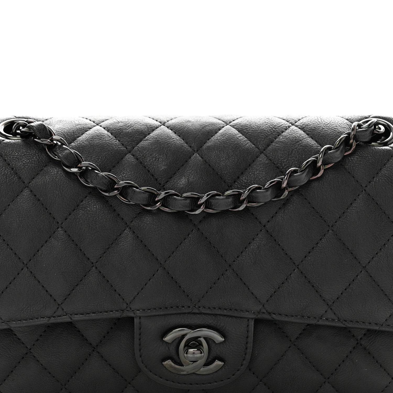 Chanel Crumpled Calfskin Quilted Medium Double Flap So Black 8 of 16