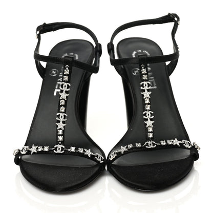 Chanel Satin Crystal Slingback Sandals 37 Black 2 of 9