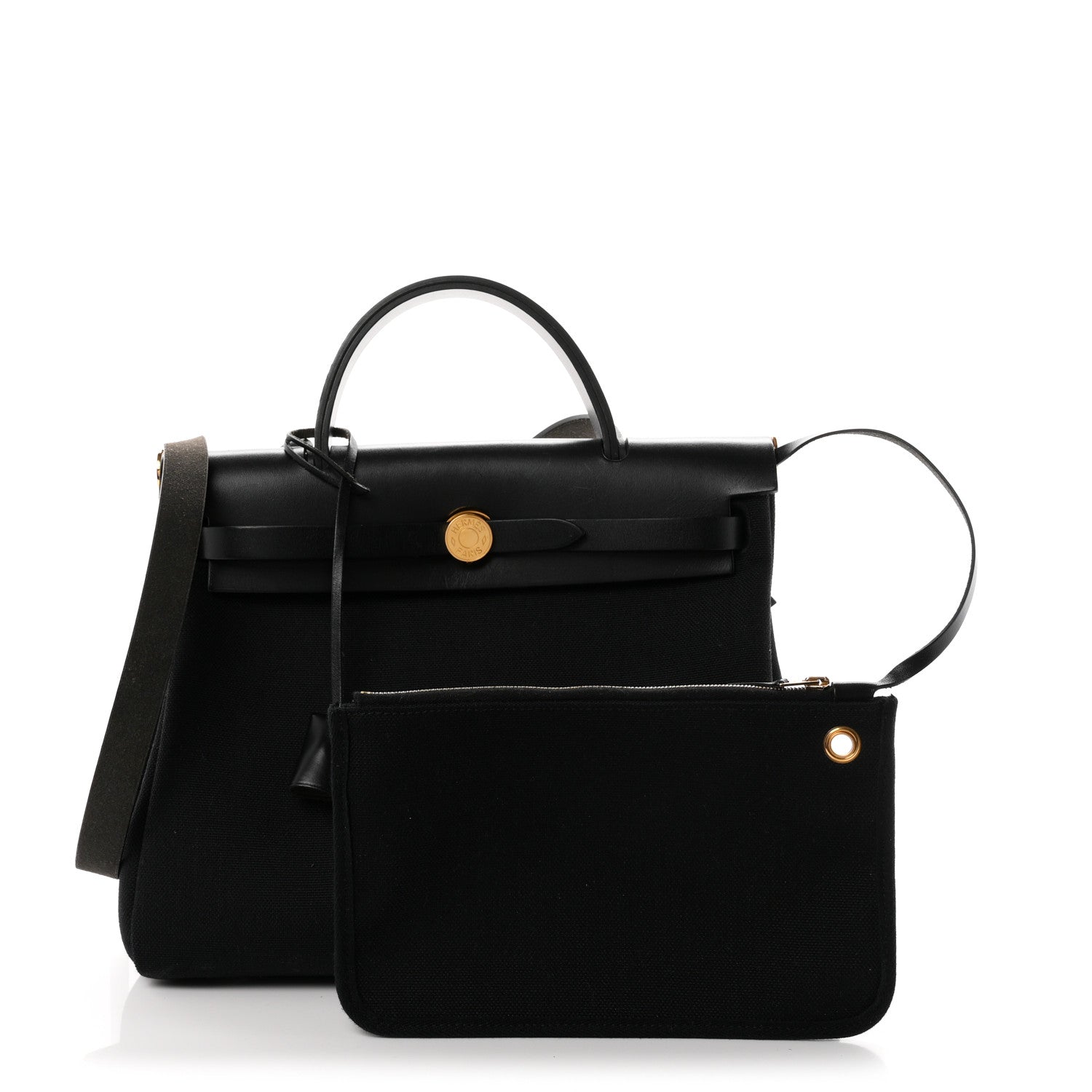 Hermes Military Toile Vache Hunter Herbag Zip Retourne 31 PM Black 3 of 11