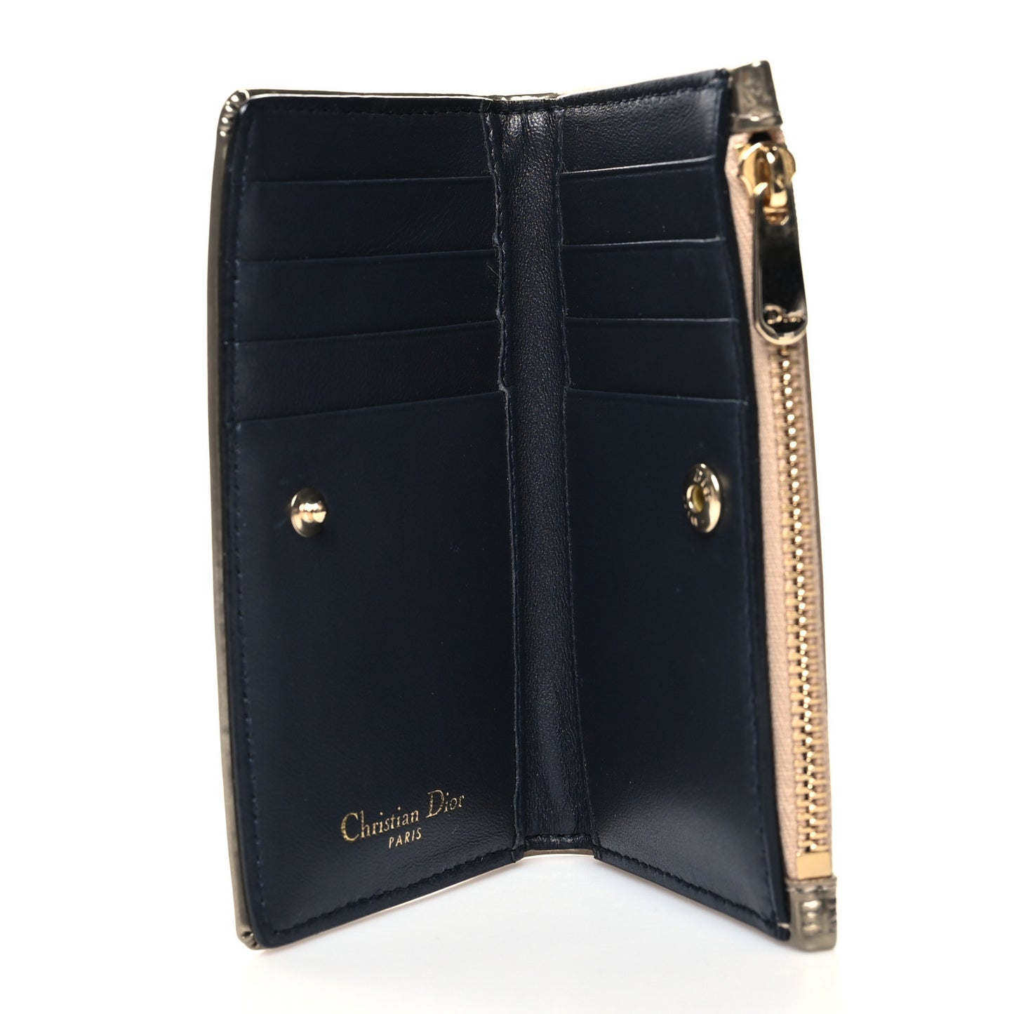 Metallic Patent Micro-Cannage Diorama Medium Wallet Champagne