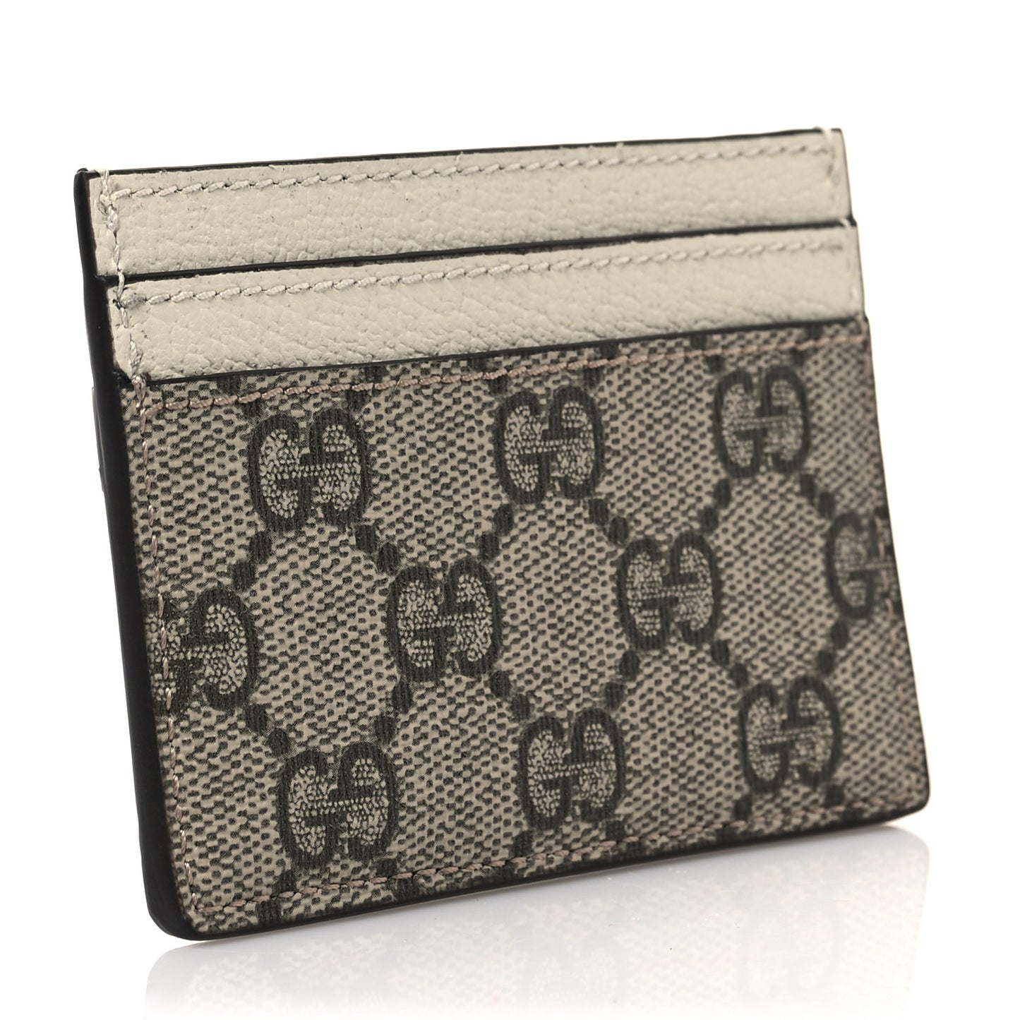 GG Supreme Monogram Textured Calfskin Web Ophidia Card Holder Beige Ebony Mystic White