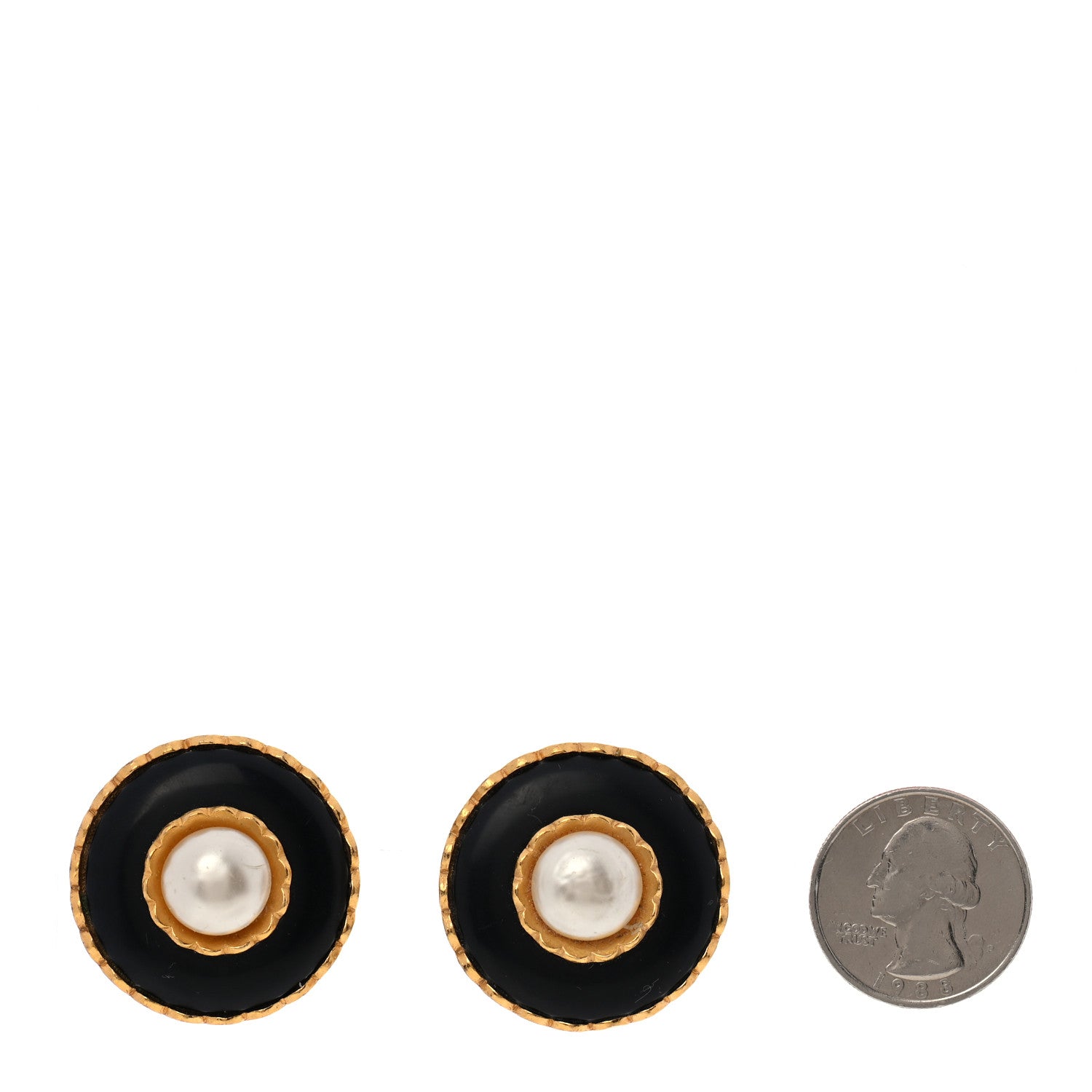 Chanel Pearl Clip On Earrings Black Gold 2 of 4