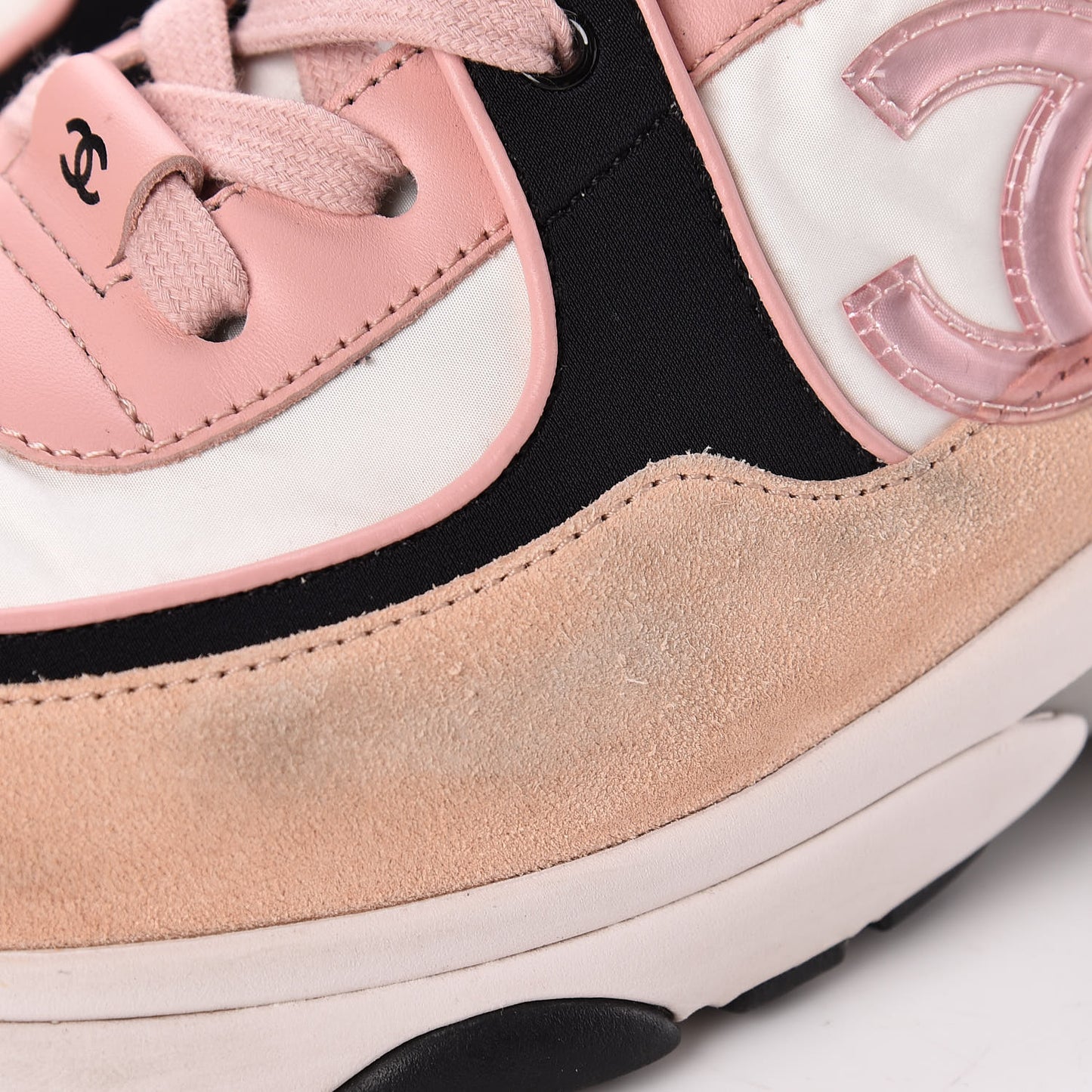 Nylon Lambskin Suede Calfskin CC Sneakers 38.5 Pink