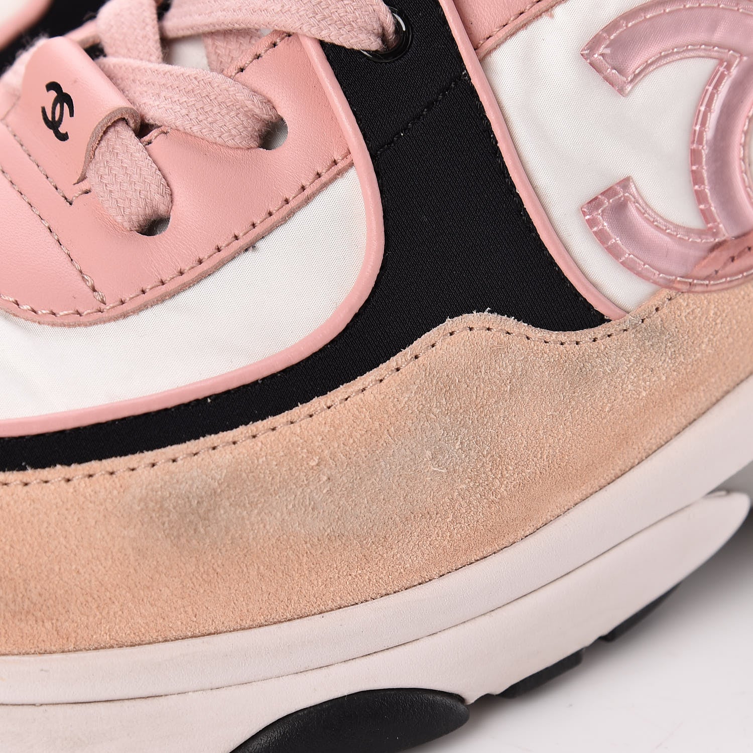 Chanel Nylon Lambskin Suede Calfskin CC Sneakers 38.5 Pink 10 of 12