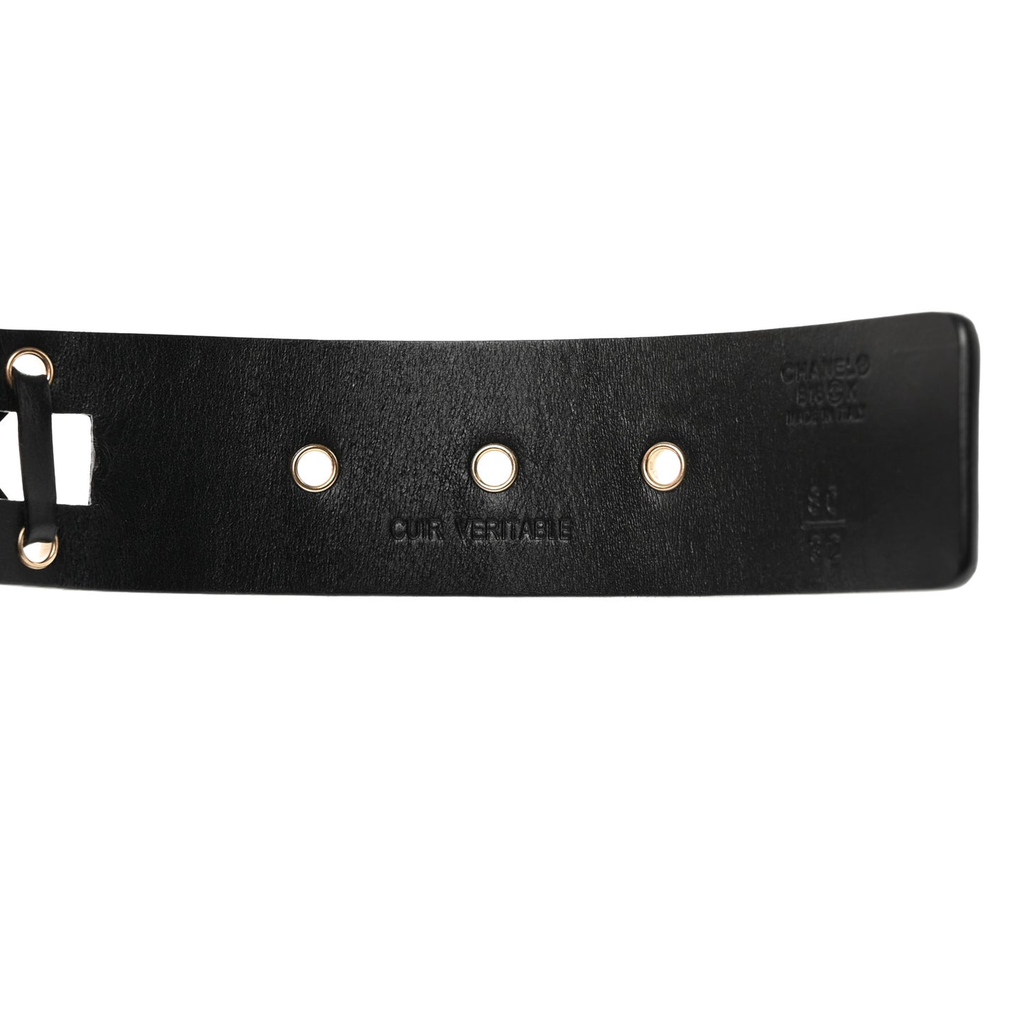 Calfskin Cross Stitch Grommet Belt 80/32 Black