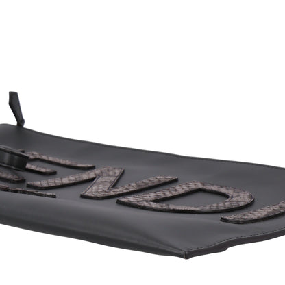 Fendi Vitello King Luxor Elaphe Snakeskin Print Logo Medium Flat Pouch Anthracite Asphalt 10 of 10