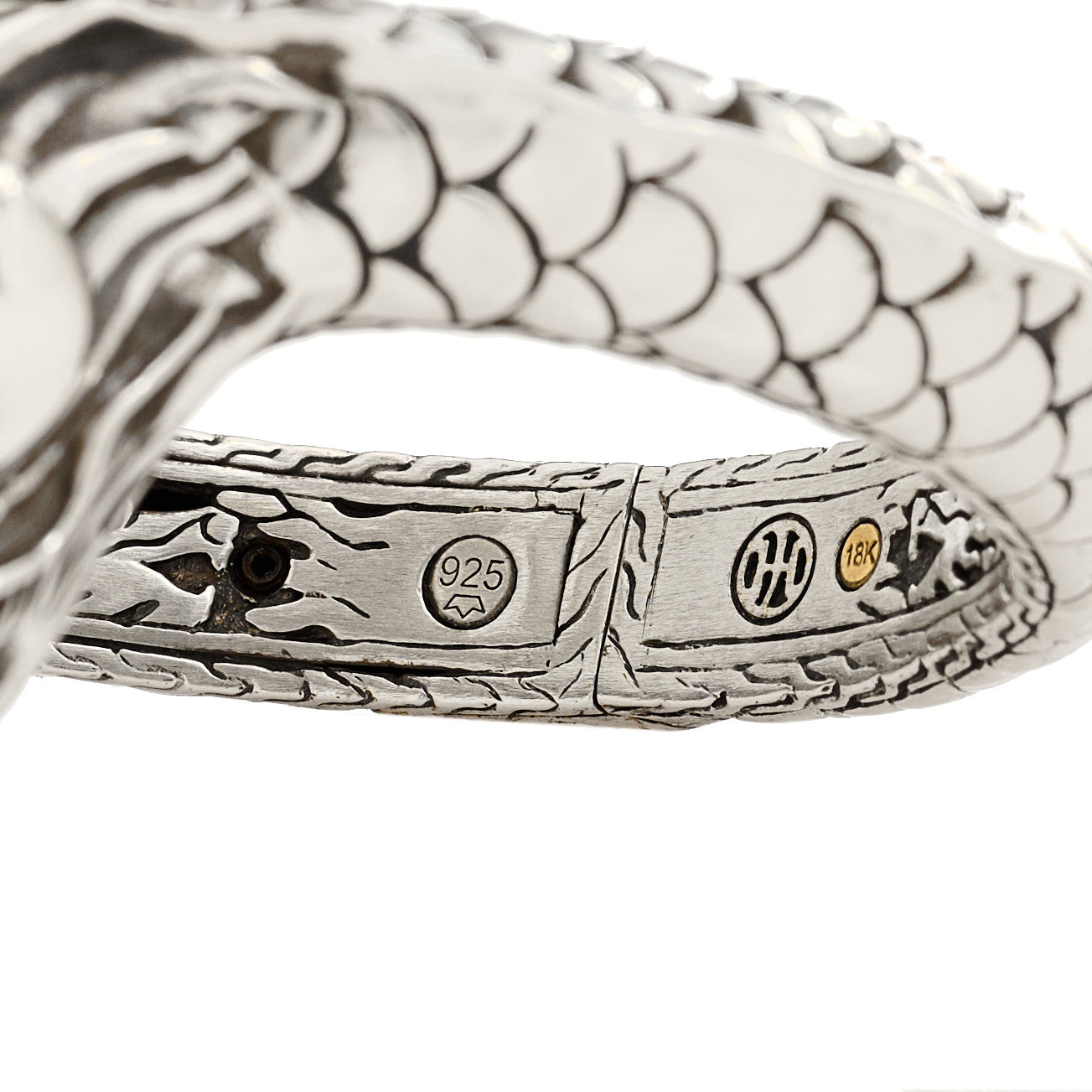 Sterling Silver 18K Yellow Gold Naga Dragon Kick Cuff Bracelet