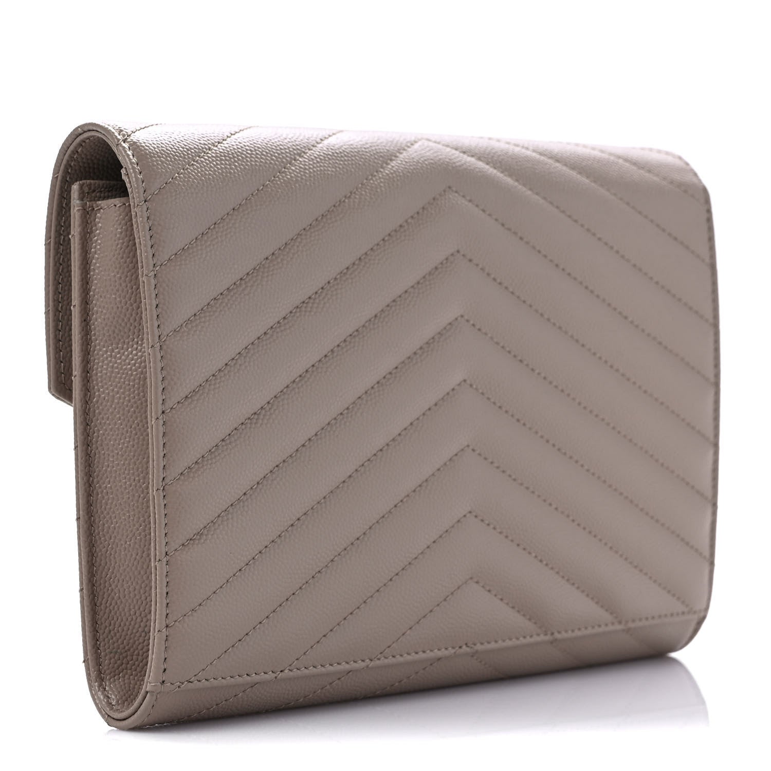 Saint Laurent Grain De Poudre Matelasse Chevron Monogram Envelope Clutch Dark Beige 2 of 7